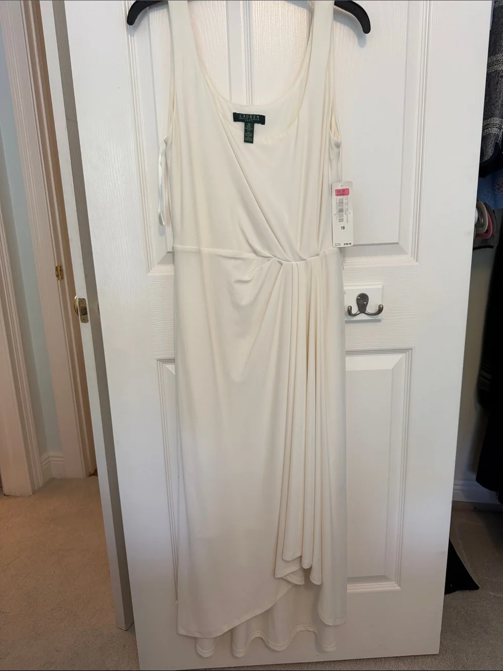 Ralph Lauren Ivory Draped Twist-Front Midi Dress NWT